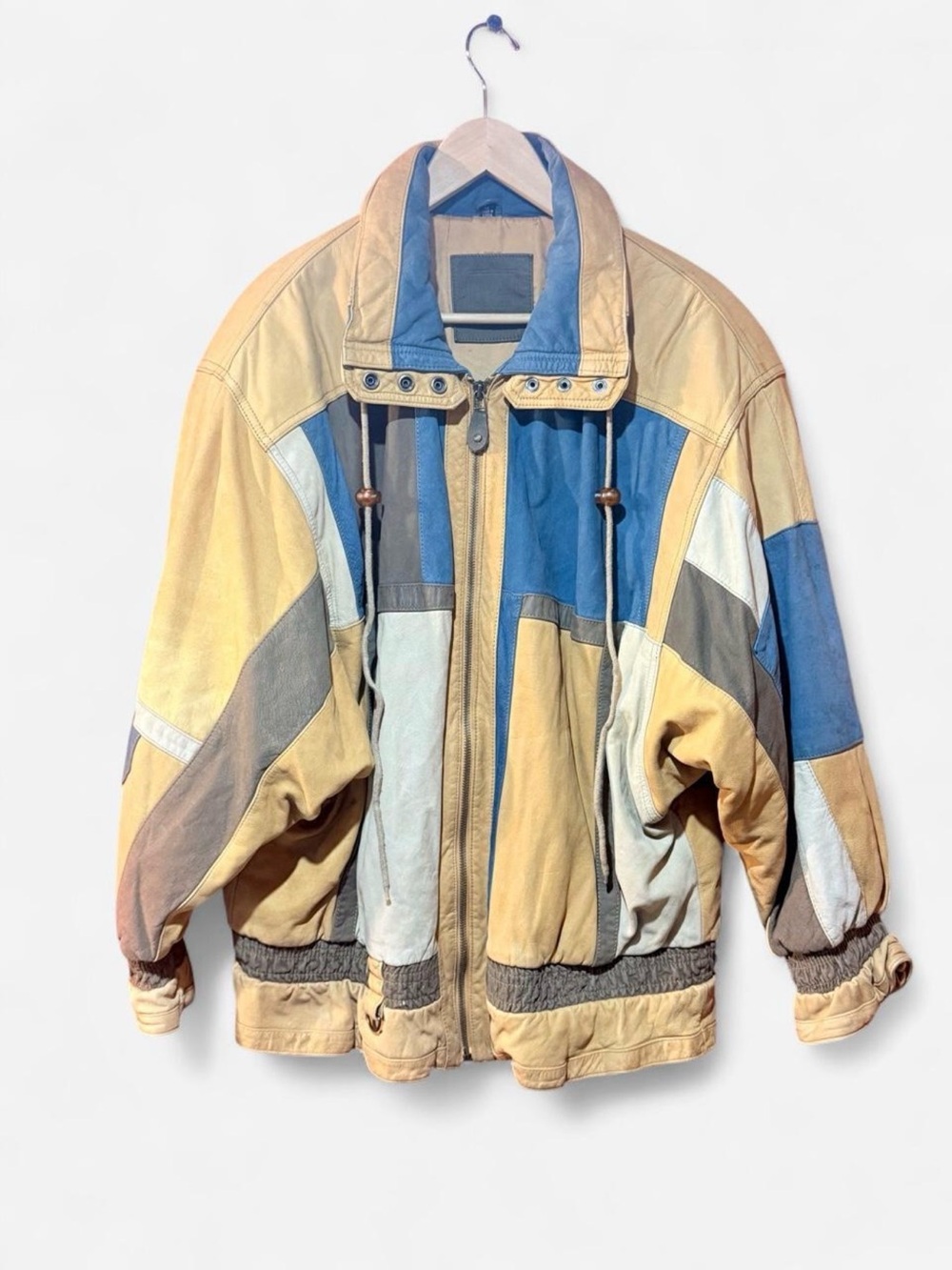 Mixed Blues Vintage Colorblock Bomber Jacket – Medium